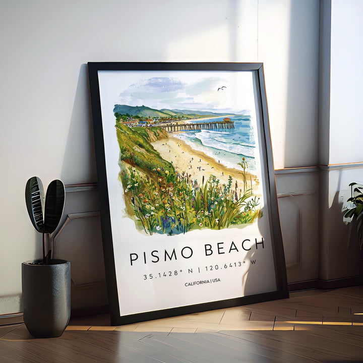 Pismo Beach Watercolor Poster Pismo Beach Travel Print California Wall Art Ocean Painting Pismo Beach Souvenir Decor