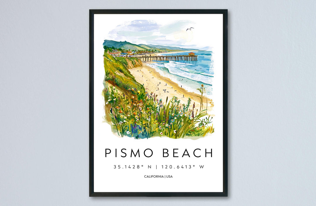Pismo Beach Watercolor Poster Pismo Beach Travel Print California Wall Art Ocean Painting Pismo Beach Souvenir Decor