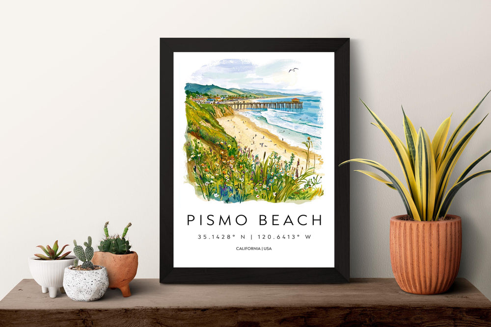 Pismo Beach Watercolor Poster Pismo Beach Travel Print California Wall Art Ocean Painting Pismo Beach Souvenir Decor