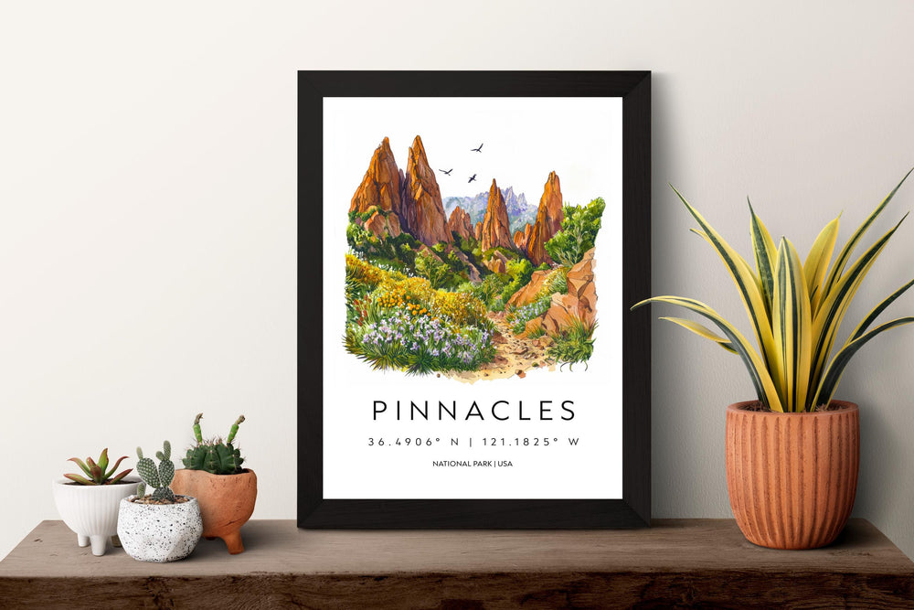 Pinnacles Watercolor Poster Pinnacles Travel Print National Park Wall Art California Painting Pinnacles Souvenir Decor