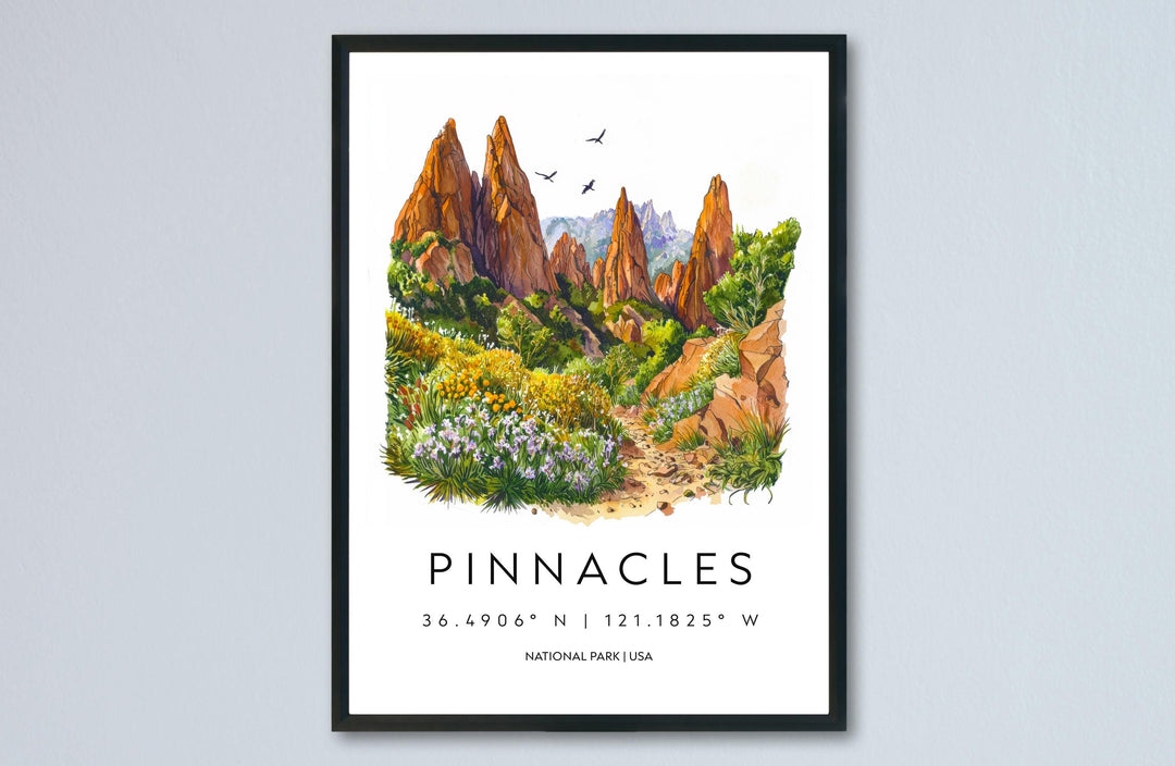 Pinnacles Watercolor Poster Pinnacles Travel Print National Park Wall Art California Painting Pinnacles Souvenir Decor
