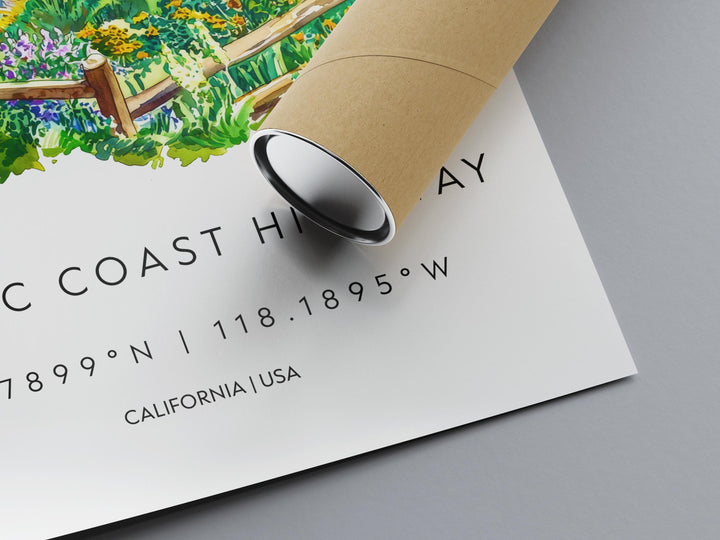 Pacific Coast Highway Watercolor Poster PCH Travel Print California Coast Art Scenic Drive Painting Coastal Decor