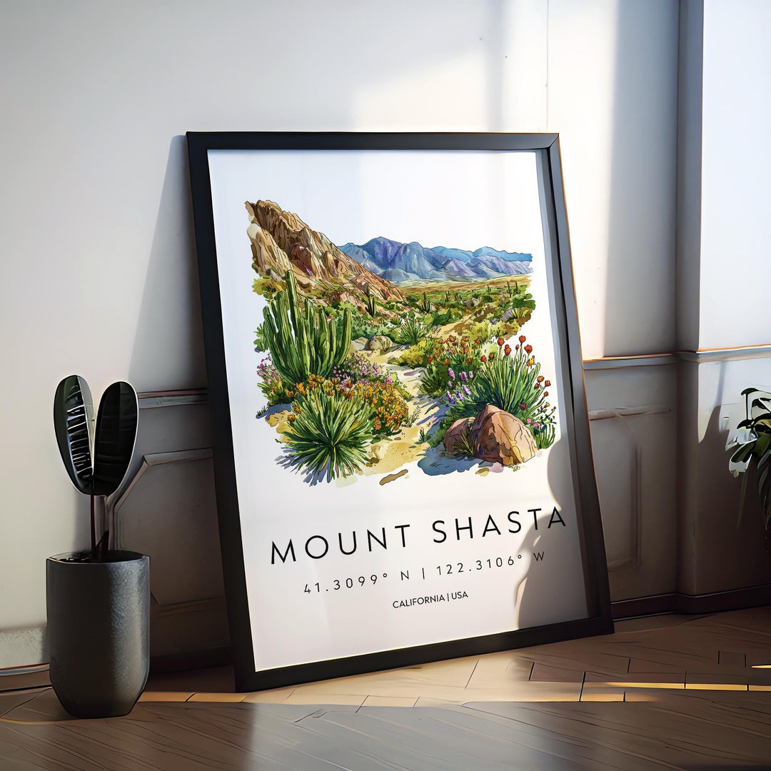 Mount Shasta Watercolor Poster Mount Shasta Travel Print California Wall Art Mountain Painting Mount Shasta Decor