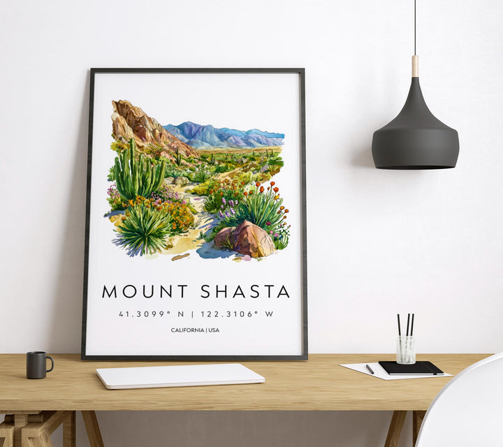 Mount Shasta Watercolor Poster Mount Shasta Travel Print California Wall Art Mountain Painting Mount Shasta Decor