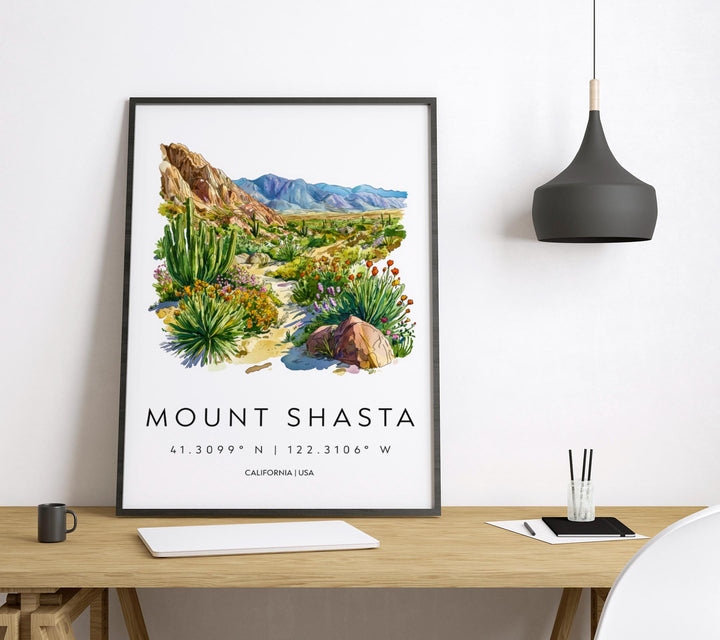Mount Shasta Watercolor Poster Mount Shasta Travel Print California Wall Art Mountain Painting Mount Shasta Decor