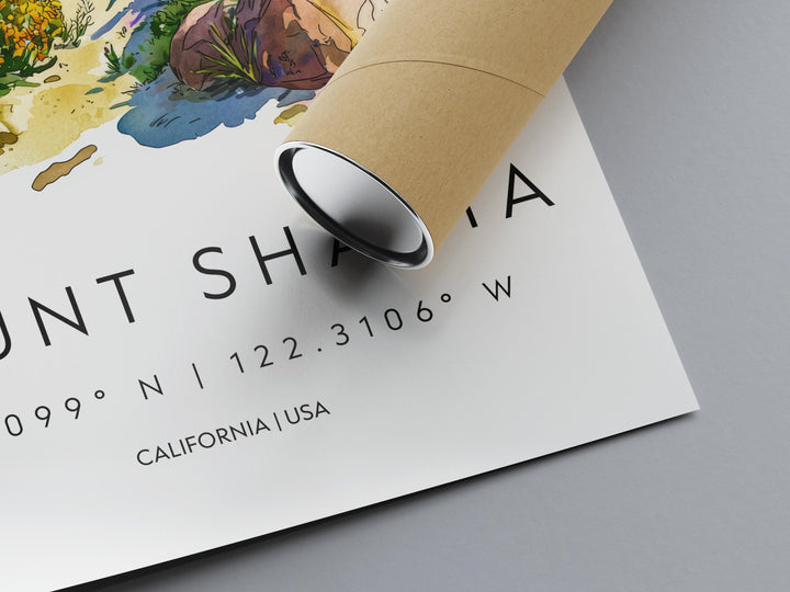Mount Shasta Watercolor Poster Mount Shasta Travel Print California Wall Art Mountain Painting Mount Shasta Decor