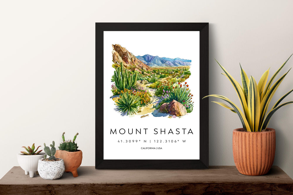 Mount Shasta Watercolor Poster Mount Shasta Travel Print California Wall Art Mountain Painting Mount Shasta Decor