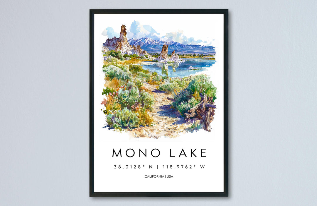Mono Lake Watercolor Poster Mono Lake Travel Print California Nature Art Desert Lake Painting Mono Lake Decor