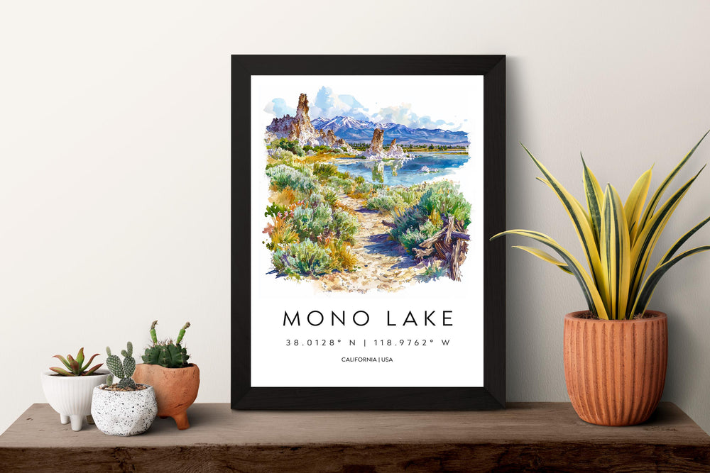 Mono Lake Watercolor Poster Mono Lake Travel Print California Nature Art Desert Lake Painting Mono Lake Decor