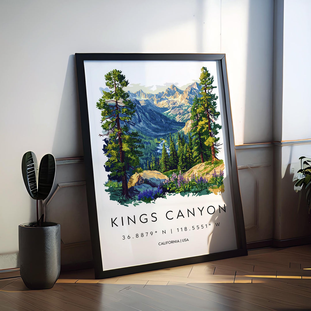 Kings Canyon Watercolor Poster Kings Canyon Travel Print National Park Wall Art Nature Painting Kings Canyon Decor