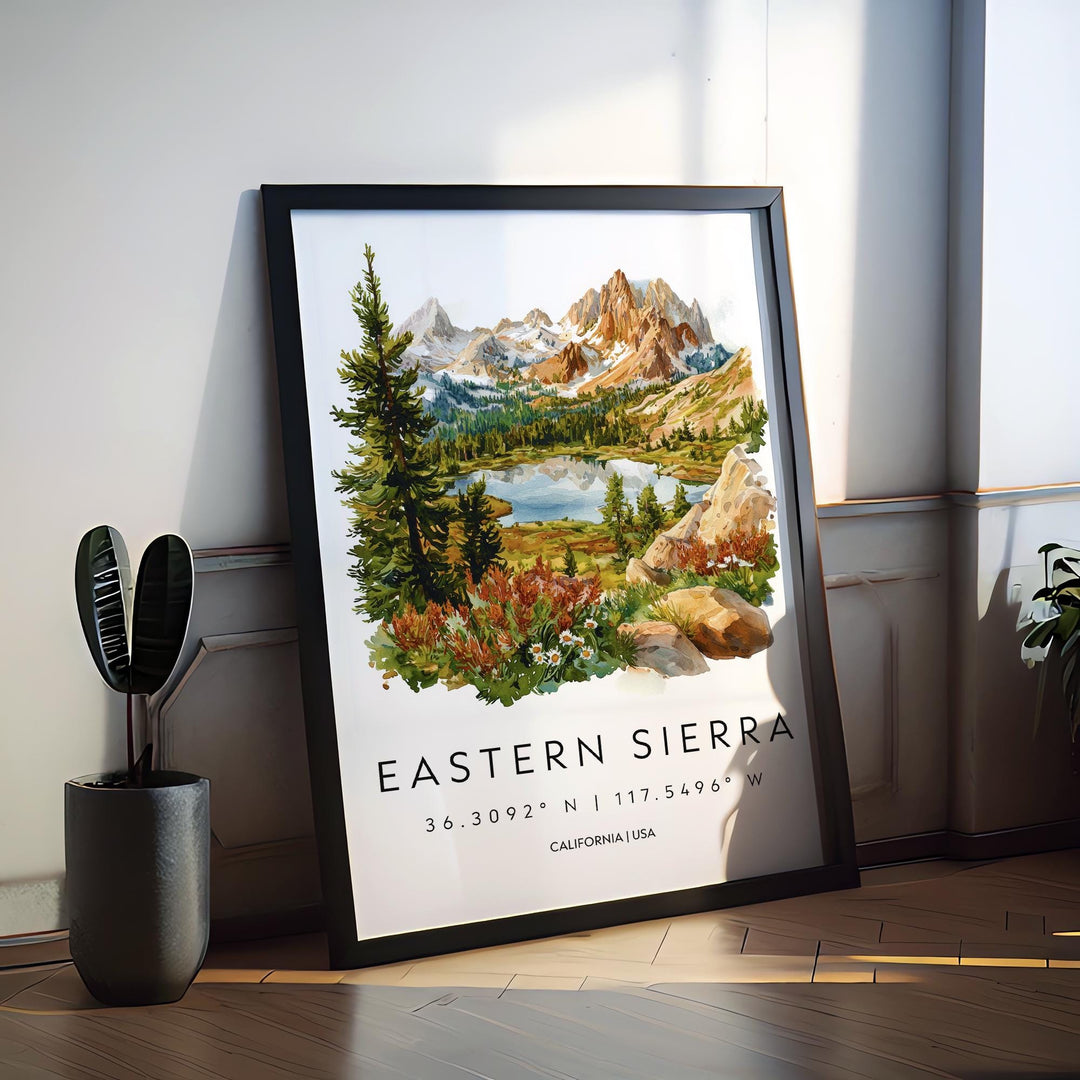 Eastern Sierra Watercolor Poster Eastern Sierra Travel Print Mountain Wall Art California Painting Sierra Decor
