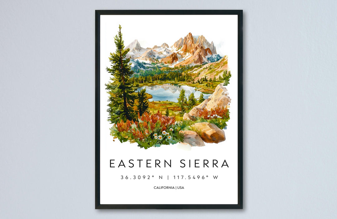 Eastern Sierra Watercolor Poster Eastern Sierra Travel Print Mountain Wall Art California Painting Sierra Decor