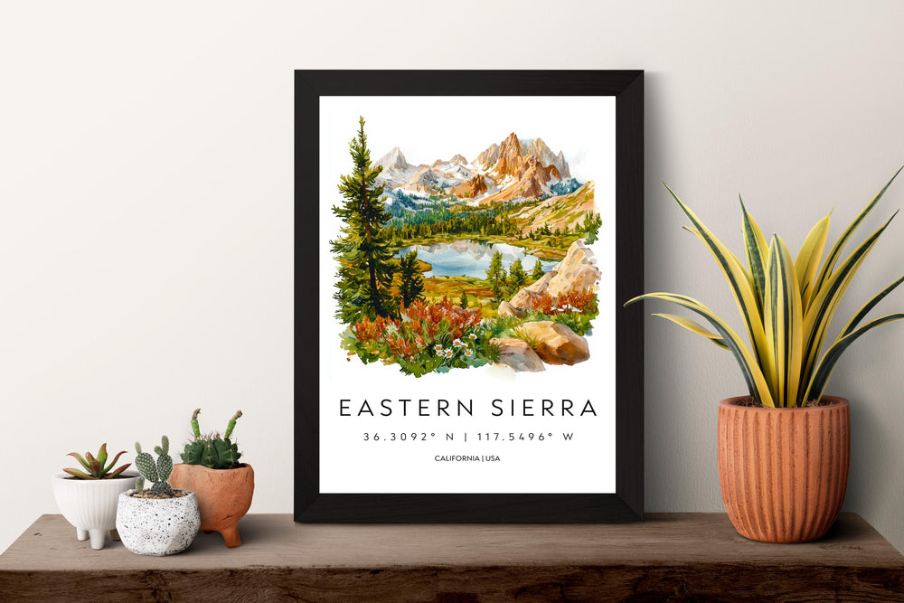 Eastern Sierra Watercolor Poster Eastern Sierra Travel Print Mountain Wall Art California Painting Sierra Decor