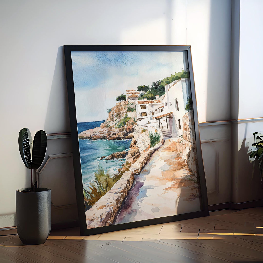 Ibiza Watercolor Poster Ibiza Travel Print Ibiza Wall Art Ibiza Landscape Painting Ibiza Souvenir Spain Island Decor