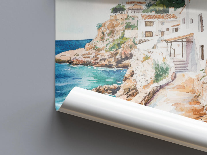Ibiza Watercolor Poster Ibiza Travel Print Ibiza Wall Art Ibiza Landscape Painting Ibiza Souvenir Spain Island Decor