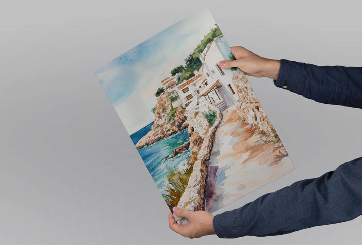 Ibiza Watercolor Poster Ibiza Travel Print Ibiza Wall Art Ibiza Landscape Painting Ibiza Souvenir Spain Island Decor