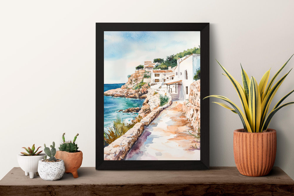 Ibiza Watercolor Poster Ibiza Travel Print Ibiza Wall Art Ibiza Landscape Painting Ibiza Souvenir Spain Island Decor