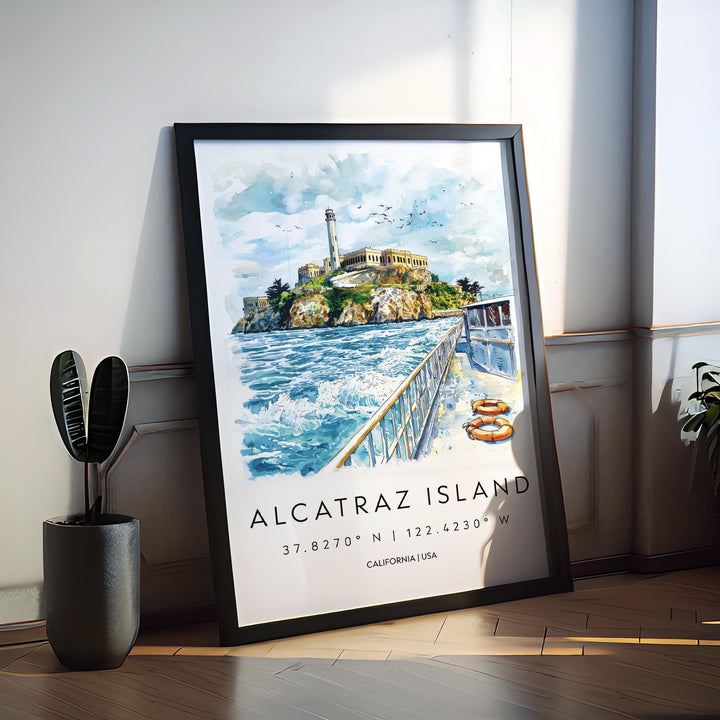 Alcatraz Island Watercolor Poster Alcatraz Travel Print San Francisco Wall Art Bay Landmark Painting Alcatraz Decor