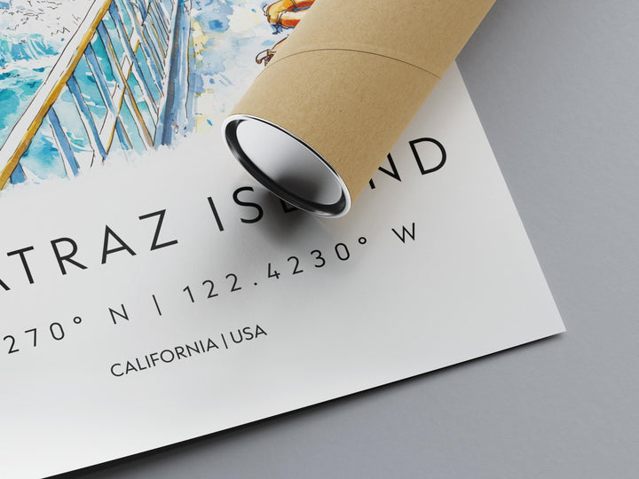 Alcatraz Island Watercolor Poster Alcatraz Travel Print San Francisco Wall Art Bay Landmark Painting Alcatraz Decor