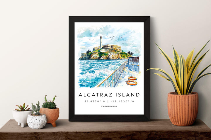 Alcatraz Island Watercolor Poster Alcatraz Travel Print San Francisco Wall Art Bay Landmark Painting Alcatraz Decor