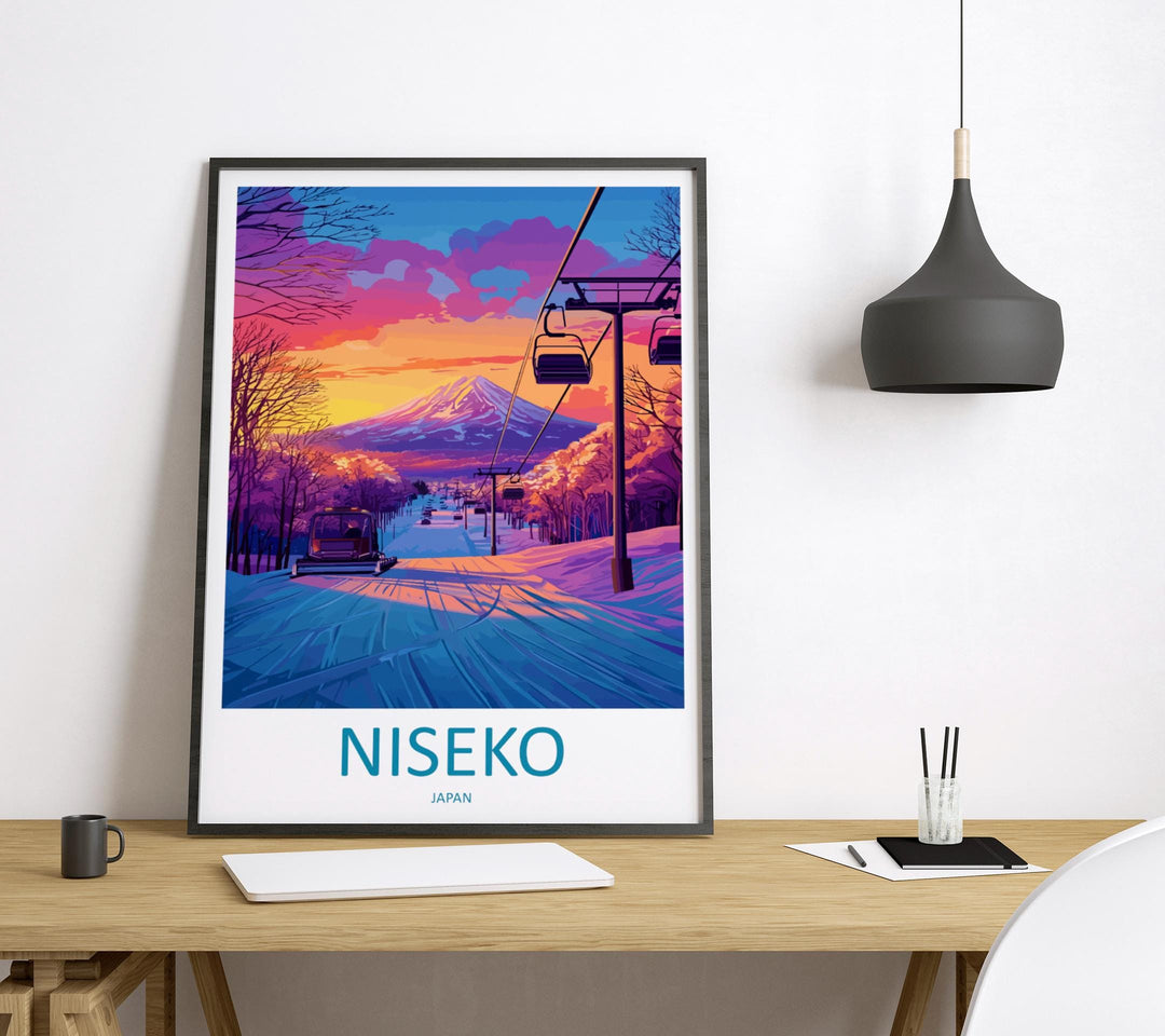 Niseko Travel Poster Japan Wall Art Mountain Resort Print Snowy Landscape Illustration Hokkaido Decor Niseko Gift Souvenir Scene