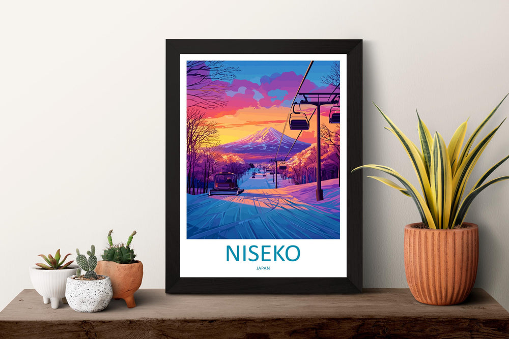 Niseko Travel Poster Japan Wall Art Mountain Resort Print Snowy Landscape Illustration Hokkaido Decor Niseko Gift Souvenir Scene