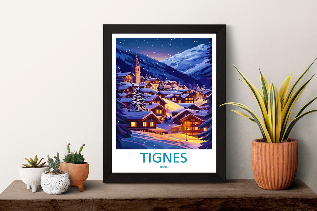 Tignes Travel Poster France Wall Art Ski Resort Print Alpine Mountain Illustration Snowy Landscape Decor Tignes Gift Souvenir Scene