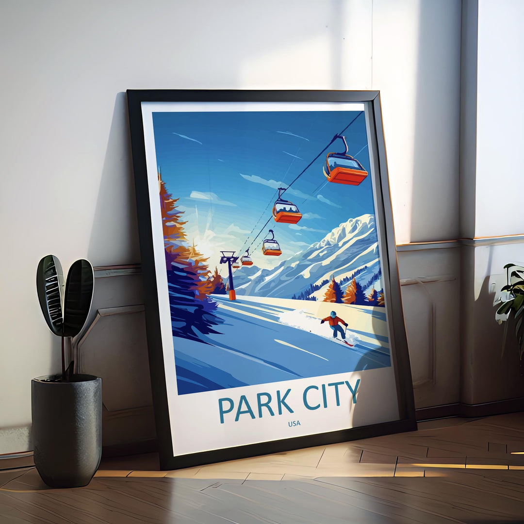 Park City Travel Poster Utah Wall Art Mountain Resort Print Ski Town Illustration Snowy Landscape Decor Park City Gift Souvenir Scene