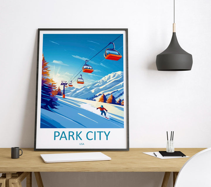 Park City Travel Poster Utah Wall Art Mountain Resort Print Ski Town Illustration Snowy Landscape Decor Park City Gift Souvenir Scene