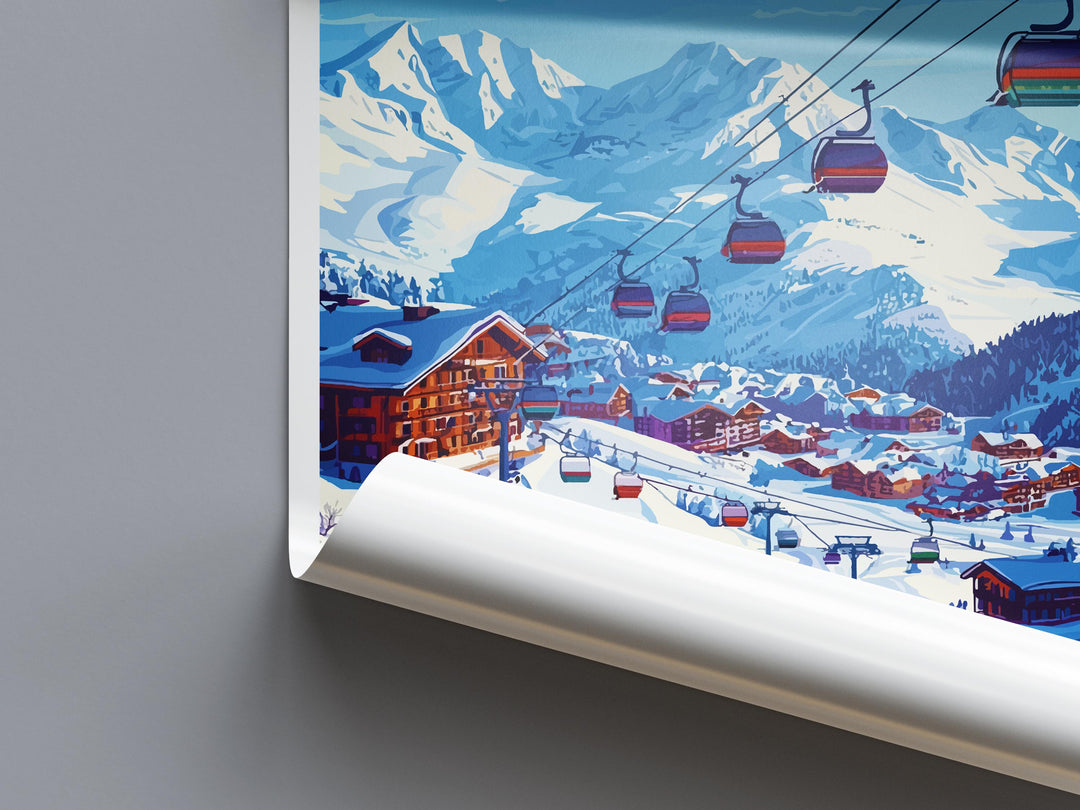 Les Arcs Travel Poster France Wall Art Ski Resort Print Alpine Mountain Illustration Snowy Landscape Decor Les Arcs Gift Souvenir