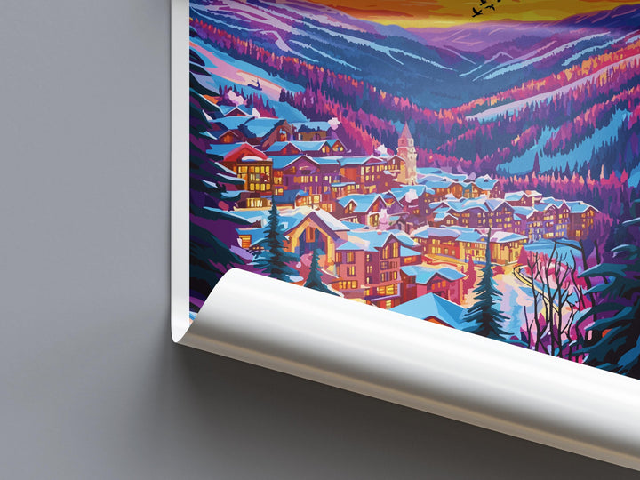 Vail Travel Poster Colorado Wall Art Ski Resort Print Mountain Village Illustration Snowy Landscape Decor Vail Gift Souvenir Scene