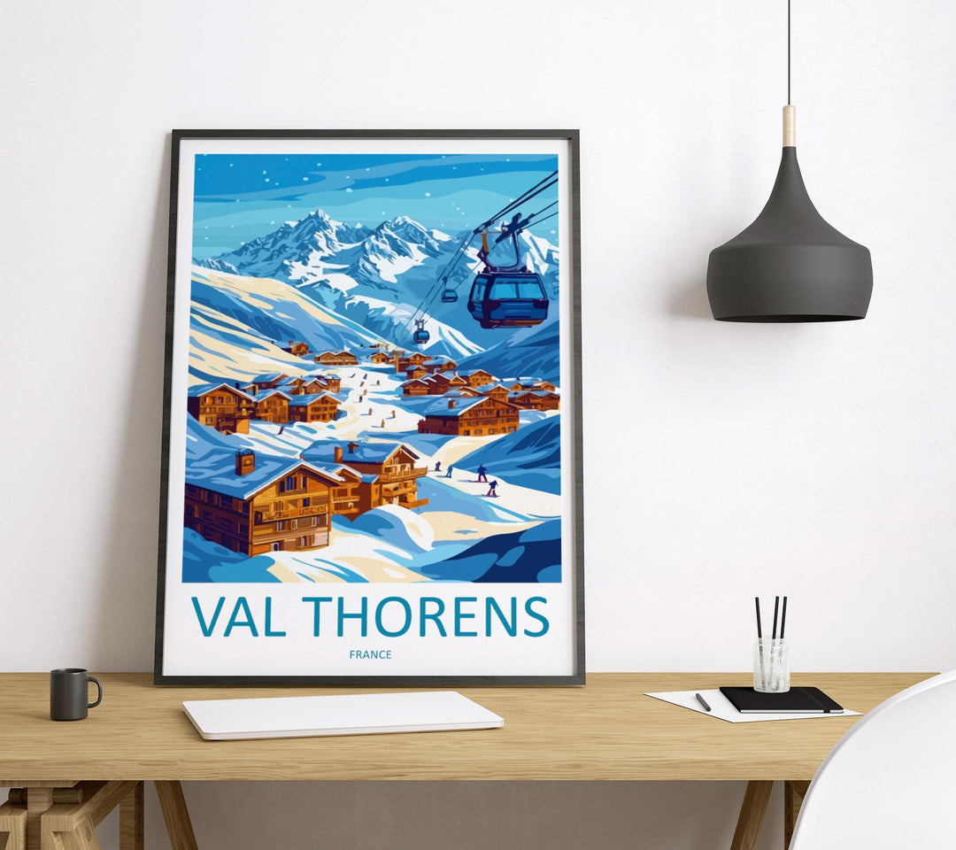 Val Thorens Travel Poster France Wall Art Ski Resort Print Alpine Landscape Illustration Snowy Village Decor Val Thorens Gift Souvenir