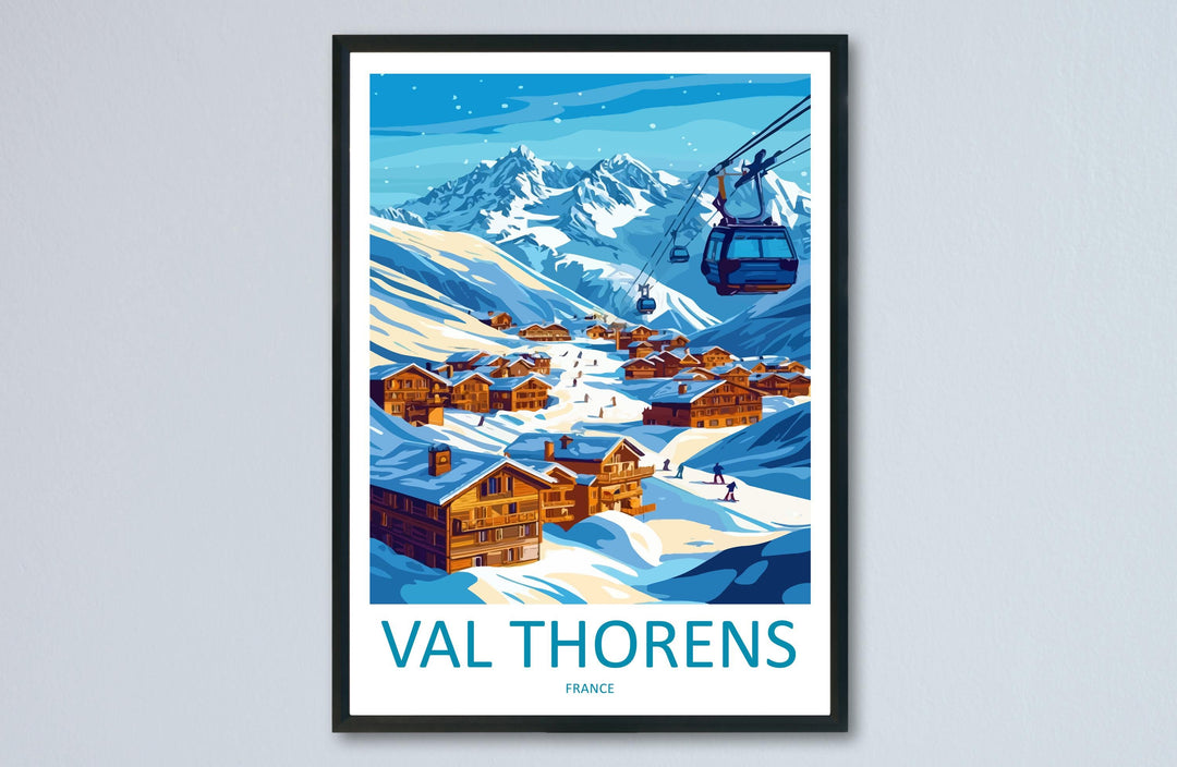 Val Thorens Travel Poster France Wall Art Ski Resort Print Alpine Landscape Illustration Snowy Village Decor Val Thorens Gift Souvenir