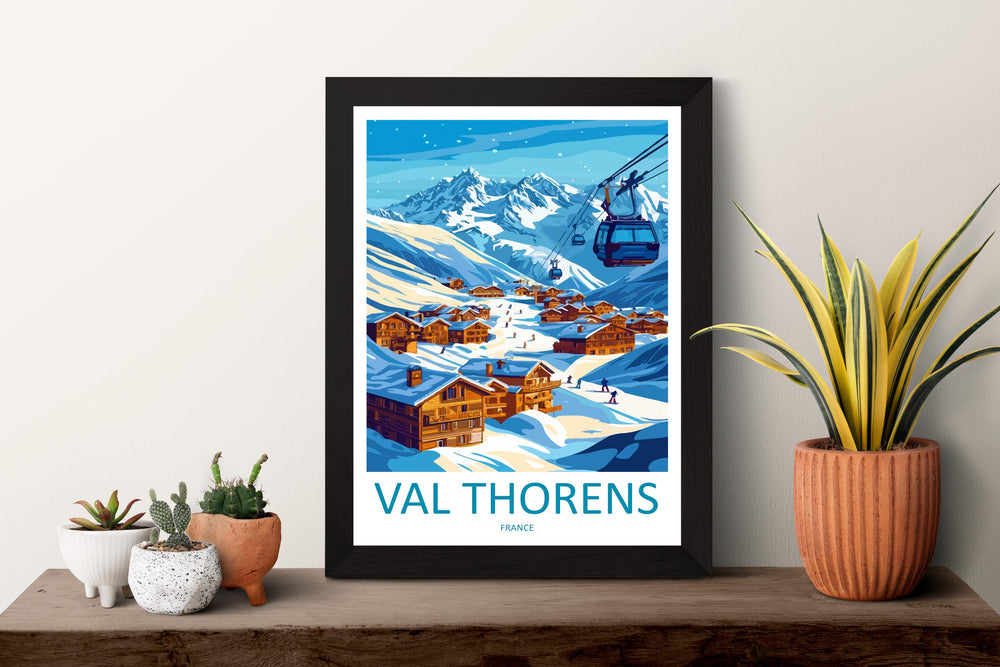 Val Thorens Travel Poster France Wall Art Ski Resort Print Alpine Landscape Illustration Snowy Village Decor Val Thorens Gift Souvenir