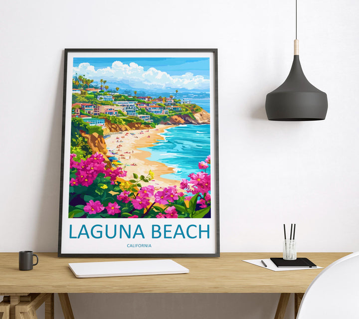 Laguna Beach Travel Poster California Wall Art Coastal Town Print Ocean View Illustration Cliffside Decor Laguna Gift Souvenir Scene