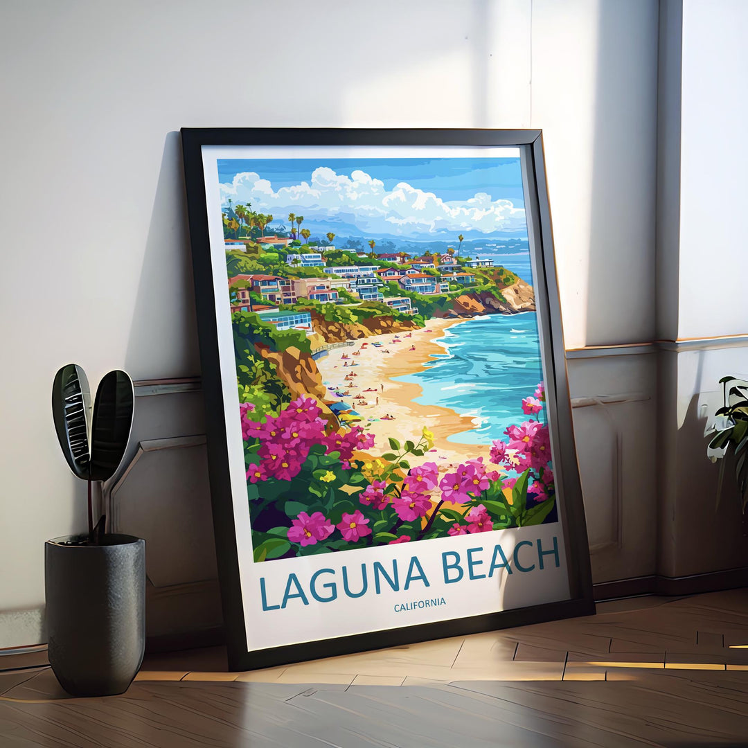 Laguna Beach Travel Poster California Wall Art Coastal Town Print Ocean View Illustration Cliffside Decor Laguna Gift Souvenir Scene
