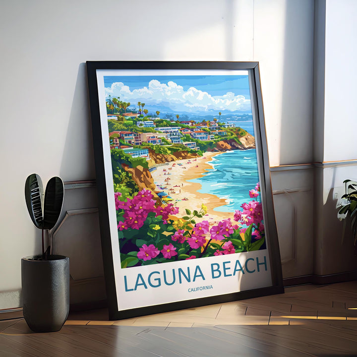 Laguna Beach Travel Poster California Wall Art Coastal Town Print Ocean View Illustration Cliffside Decor Laguna Gift Souvenir Scene