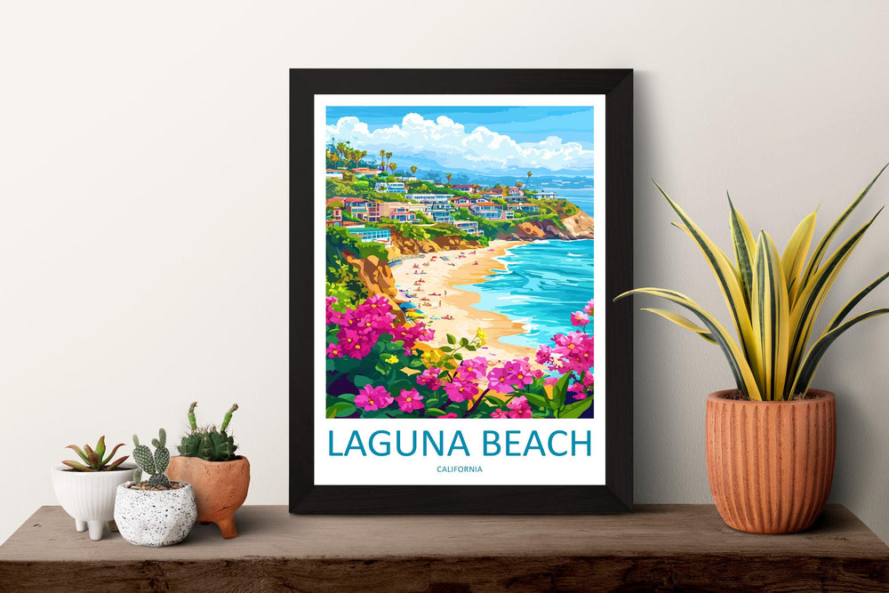 Laguna Beach Travel Poster California Wall Art Coastal Town Print Ocean View Illustration Cliffside Decor Laguna Gift Souvenir Scene