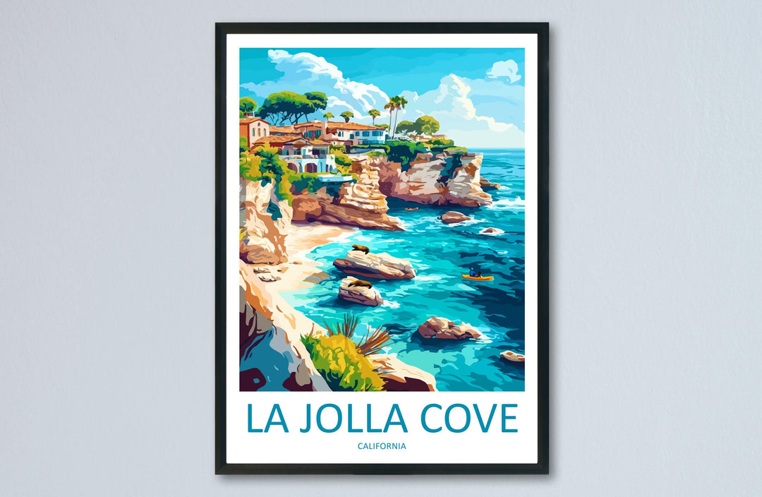 La Jolla Cove Travel Poster California Wall Art Coastal View Print Ocean Cliff Illustration San Diego Decor La Jolla Gift Souvenir