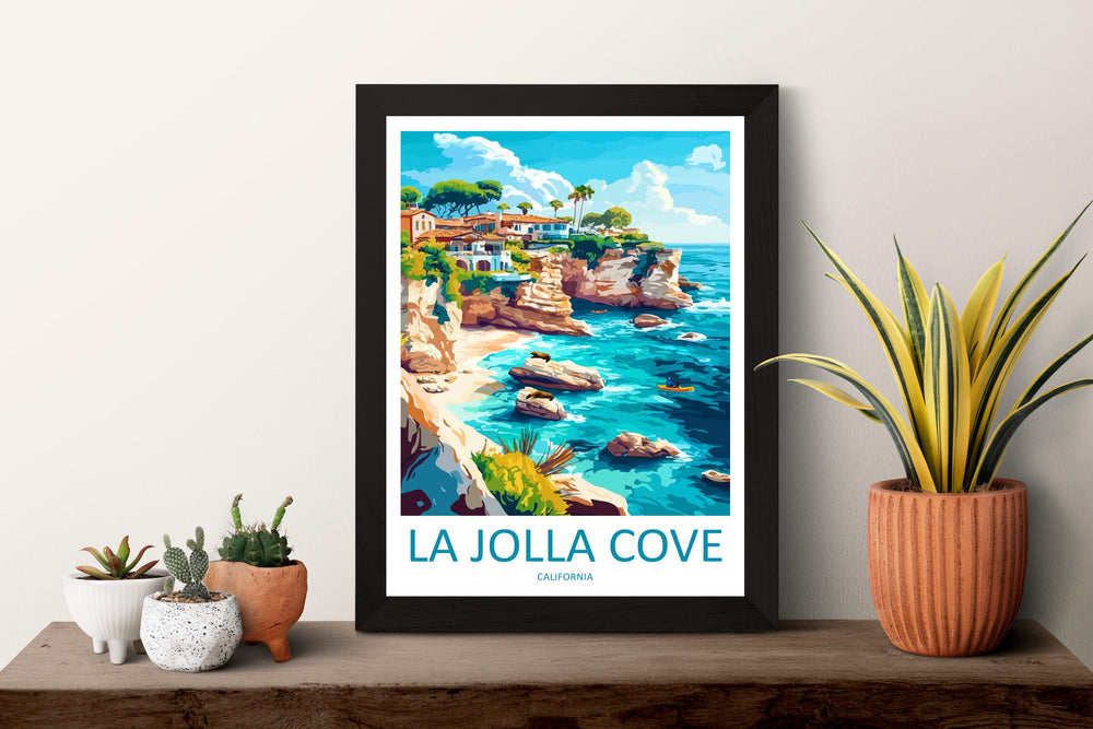 La Jolla Cove Travel Poster California Wall Art Coastal View Print Ocean Cliff Illustration San Diego Decor La Jolla Gift Souvenir