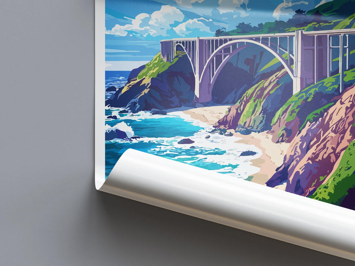 Big Sur Travel Poster California Wall Art Coastal Cliff Print Pacific View Illustration Highway One Decor Big Sur Gift Souvenir Scene