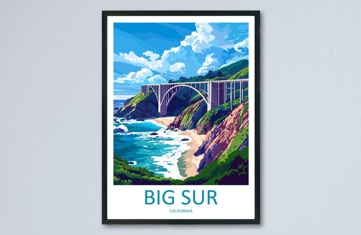 Big Sur Travel Poster California Wall Art Coastal Cliff Print Pacific View Illustration Highway One Decor Big Sur Gift Souvenir Scene