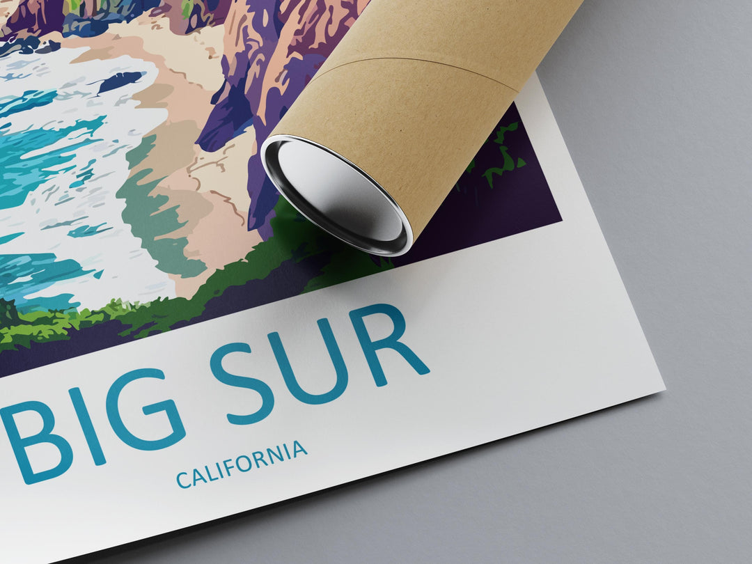 Big Sur Travel Poster California Wall Art Coastal Cliff Print Pacific View Illustration Highway One Decor Big Sur Gift Souvenir Scene