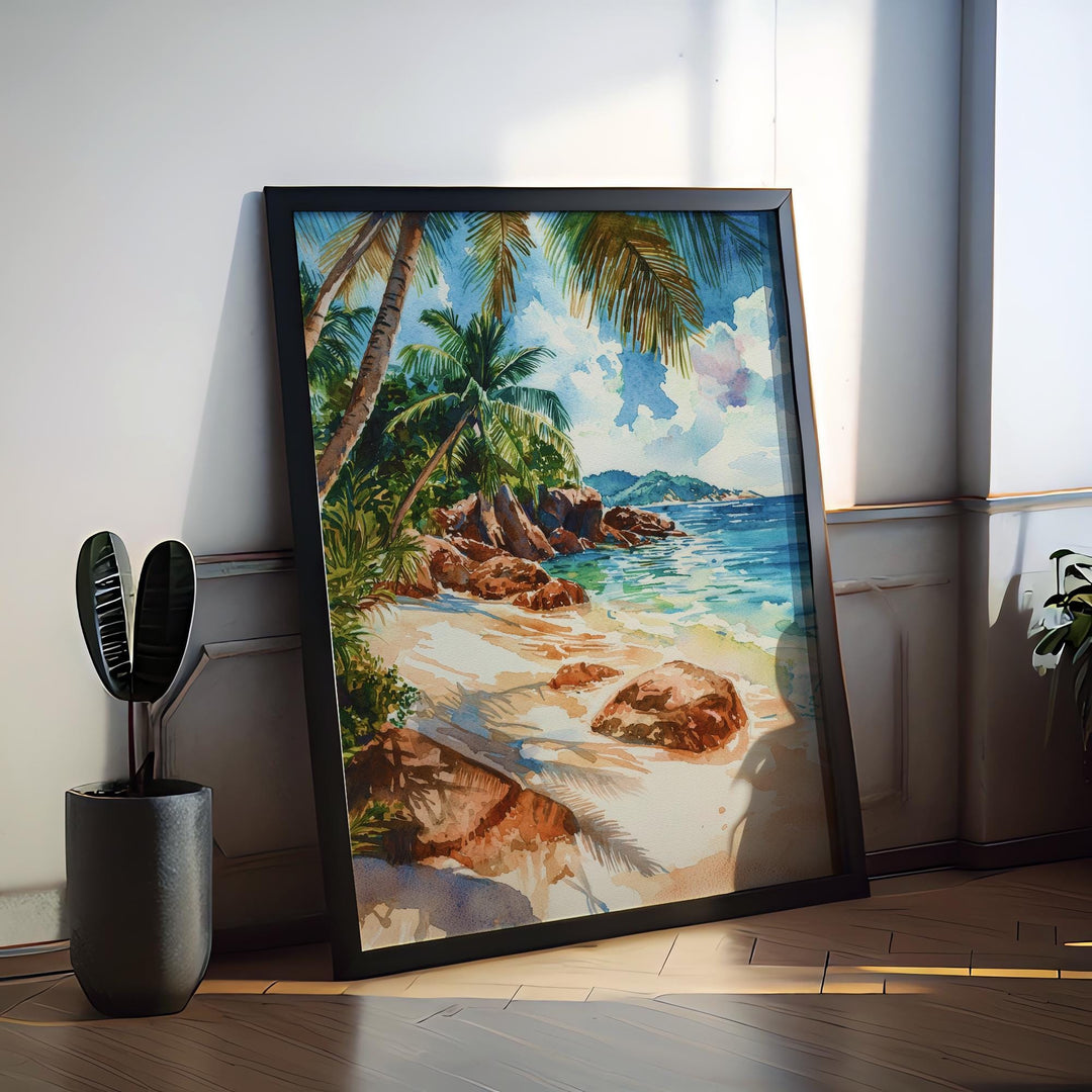 Seychelles Watercolor Poster Seychelles Travel Print Seychelles Island Art Seychelles Beach Decor Seychelles Wall Art