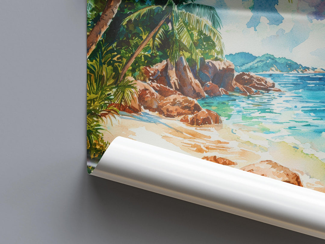 Seychelles Watercolor Poster Seychelles Travel Print Seychelles Island Art Seychelles Beach Decor Seychelles Wall Art