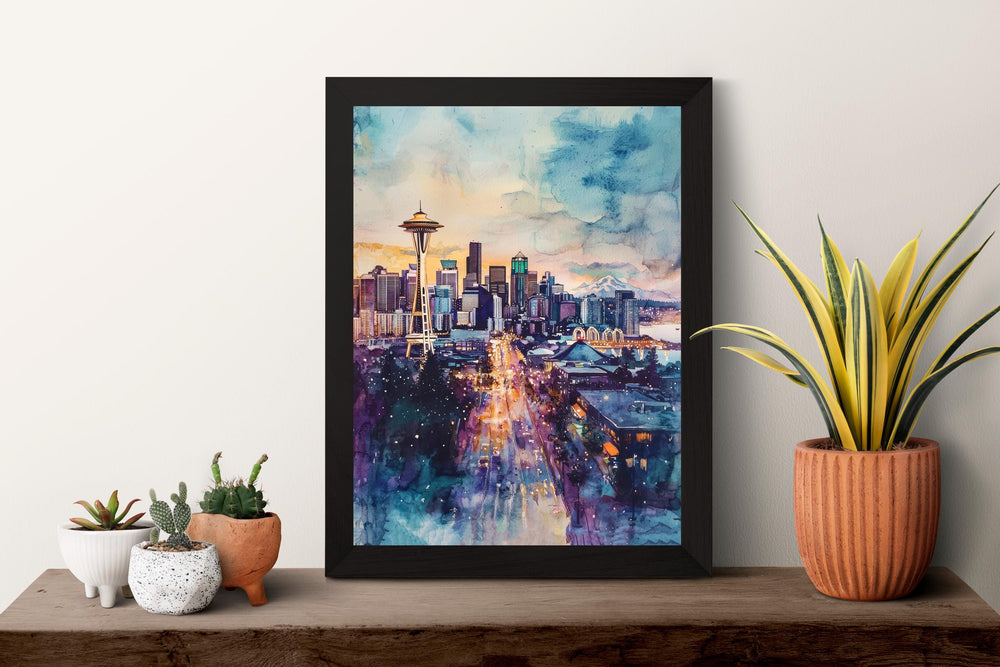 Seattle Watercolor Poster Seattle Travel Print Seattle City Art Seattle Washington Decor Seattle Wall Art