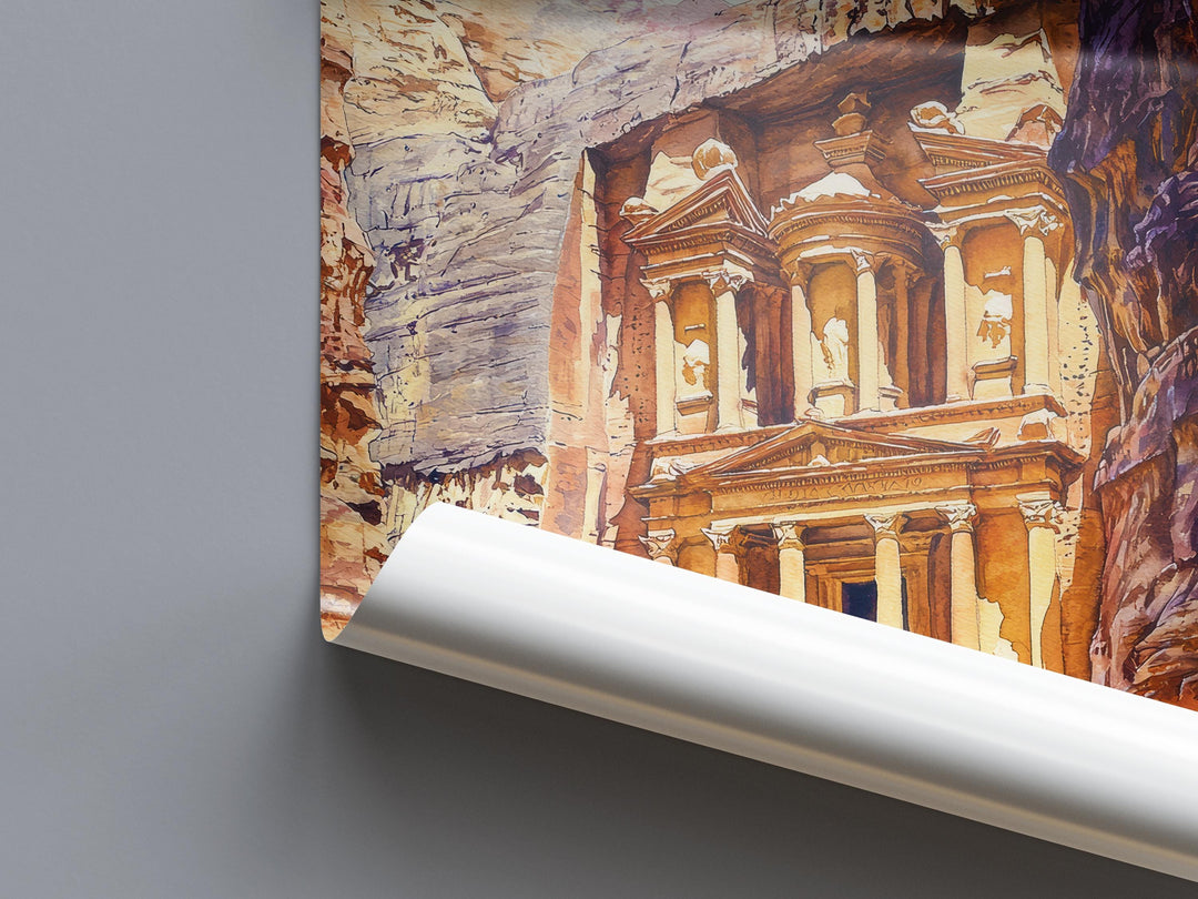 Petra Watercolor Poster Petra Travel Print Petra Jordan Art Petra Ruins Decor Petra Wall Art