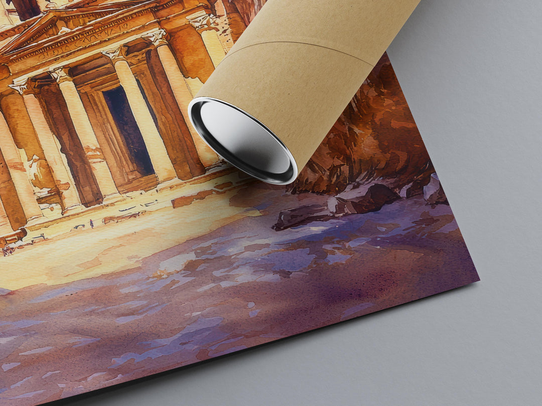 Petra Watercolor Poster Petra Travel Print Petra Jordan Art Petra Ruins Decor Petra Wall Art