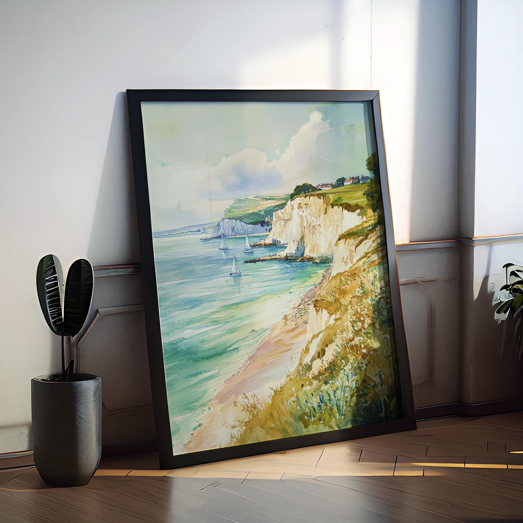 Isle of Wight Watercolor Poster Isle of Wight Travel Print England Coastal Wall Art Isle of Wight Decor The Needles Seaside Landscape Print