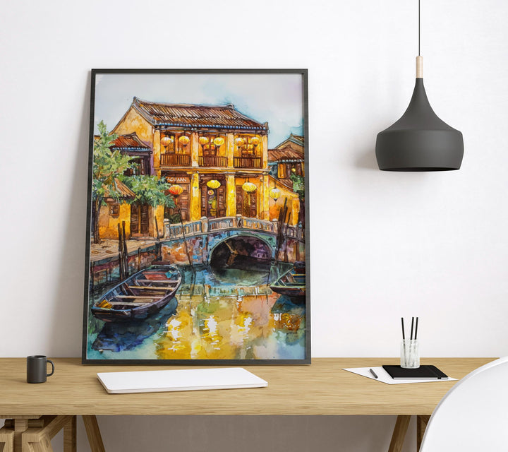 Hoi An Watercolor Poster Hoi An Travel Print Vietnam Wall Art Hoi An Lantern Decor Ancient Town River View Southeast Asia Cityscape Print
